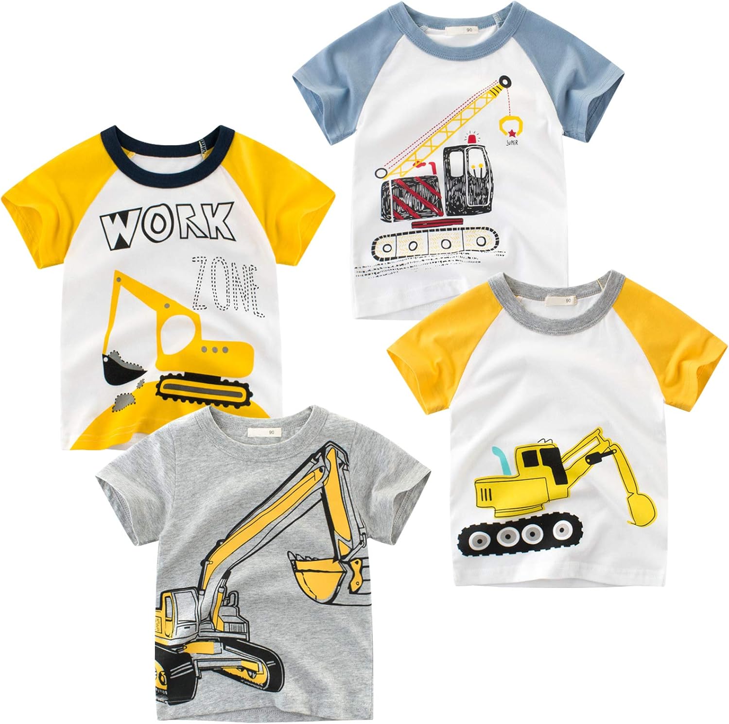 Boys' 4-Pack Excavator Short Sleeve Crewneck T-Shirts Top Tee Size 2-7 Years Toddler Boys' Value