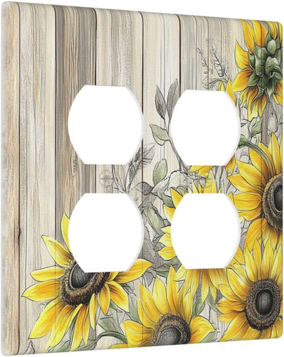 Outlet Covers Floral Sunflower Rustic Flower Vintage Wood 2 Gang Double Duplex Decorative Light