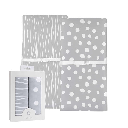 Changing Pad Cover Set | Cradle Sheet 2 Pack 100% Jersey Cotton Grey Abstract Stripes and Dots by