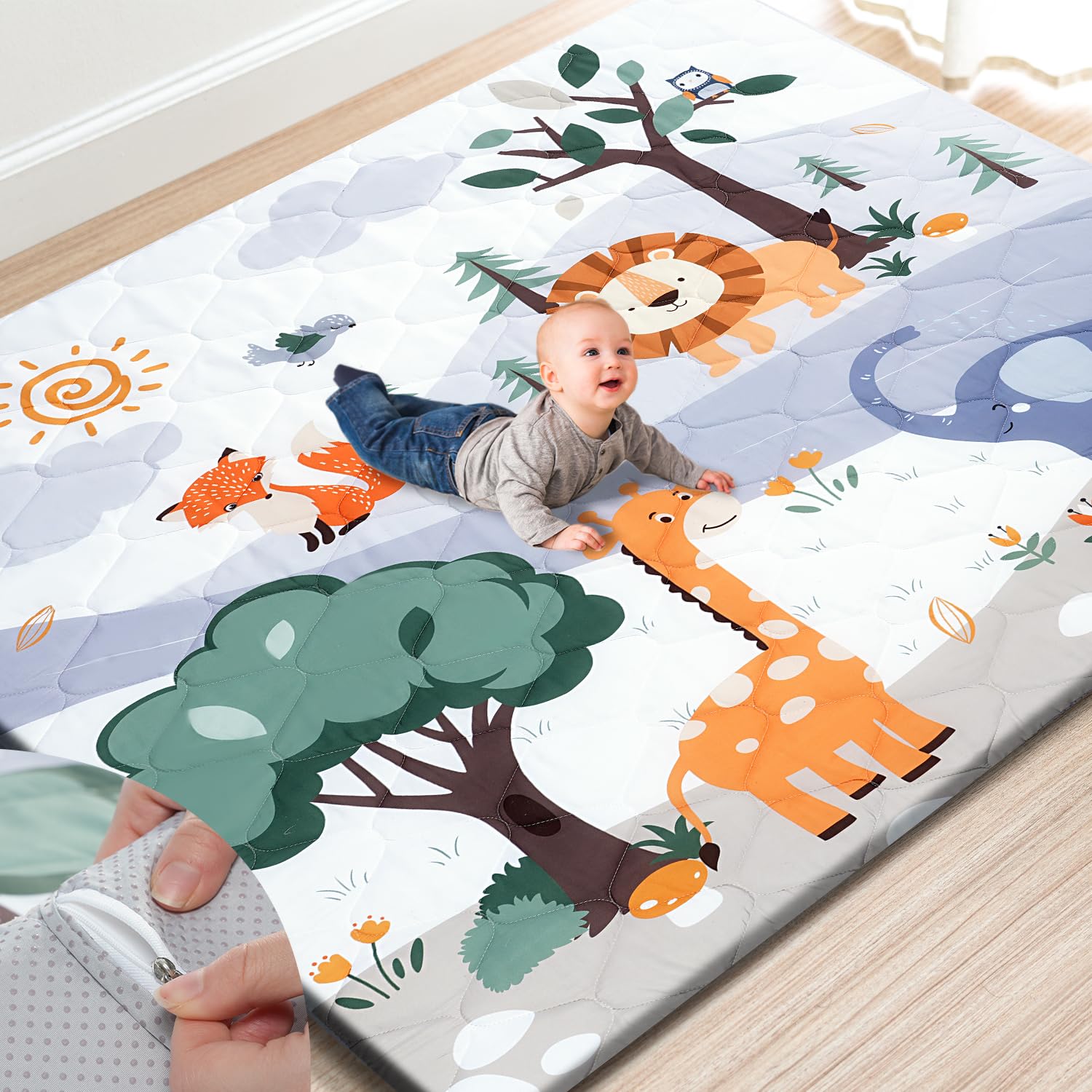 Premium Foam Baby Play Mat 71" x 59" – Removable & Machine Washable Cover, Extra Thick Padding