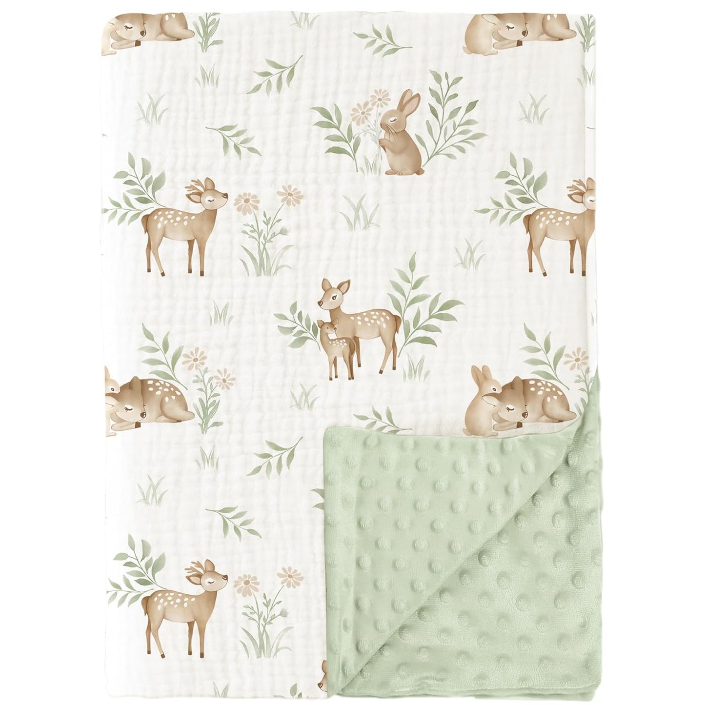 Konssy Baby Blankets for Unisex Boys Girls, Super Soft Nursery Minky Blankets with Muslin Cotton