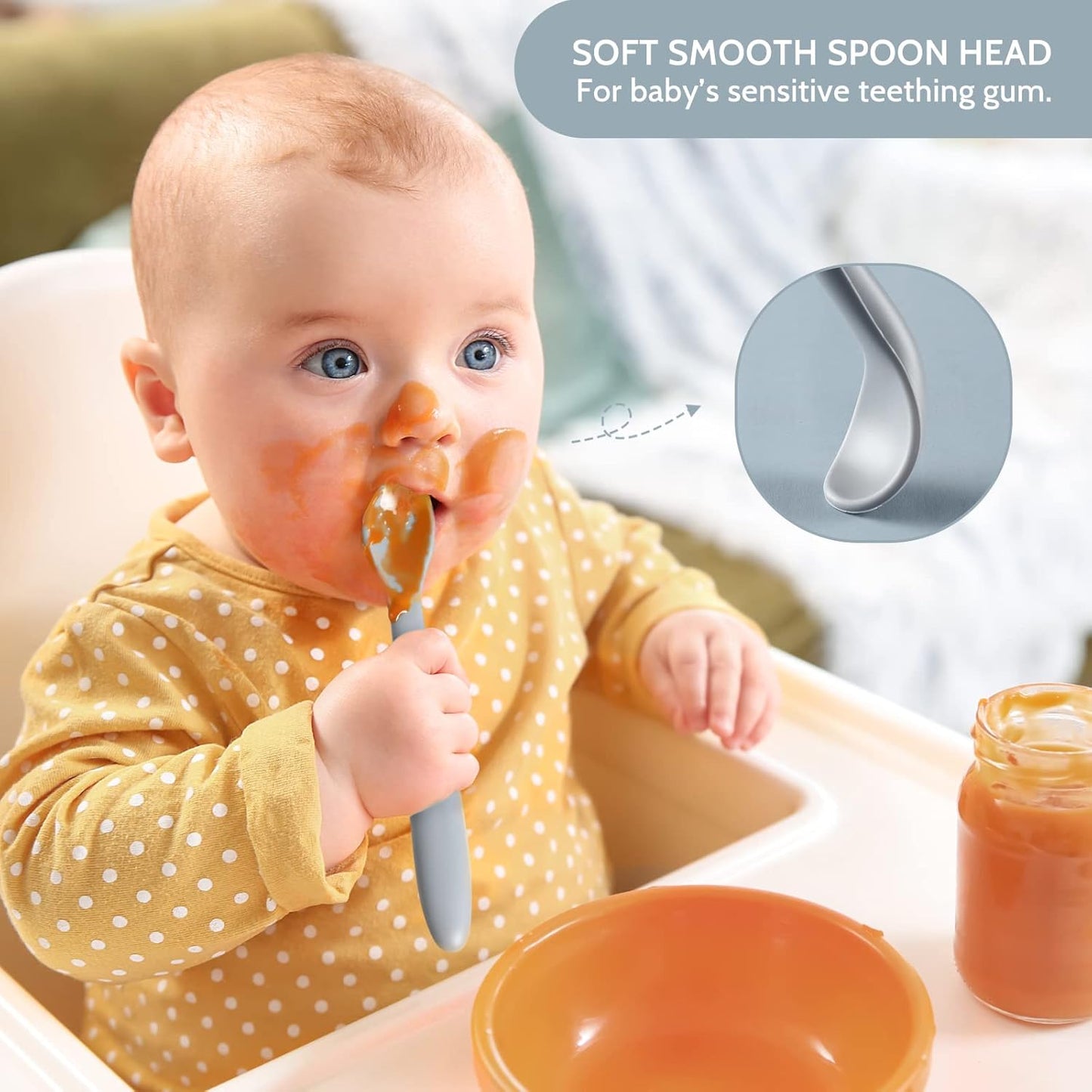 NETANY Silicone Baby Feeding Spoons, First Stage Infant Soft-Tip Easy on Gums I Training Spoon Self