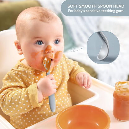 NETANY Silicone Baby Feeding Spoons, First Stage Infant Soft-Tip Easy on Gums I Training Spoon Self