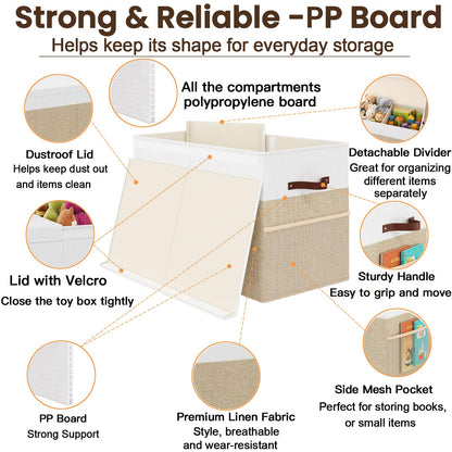 Large Toy Storage Box with Lid, Toy Chest with Divider, Foldable Organizer