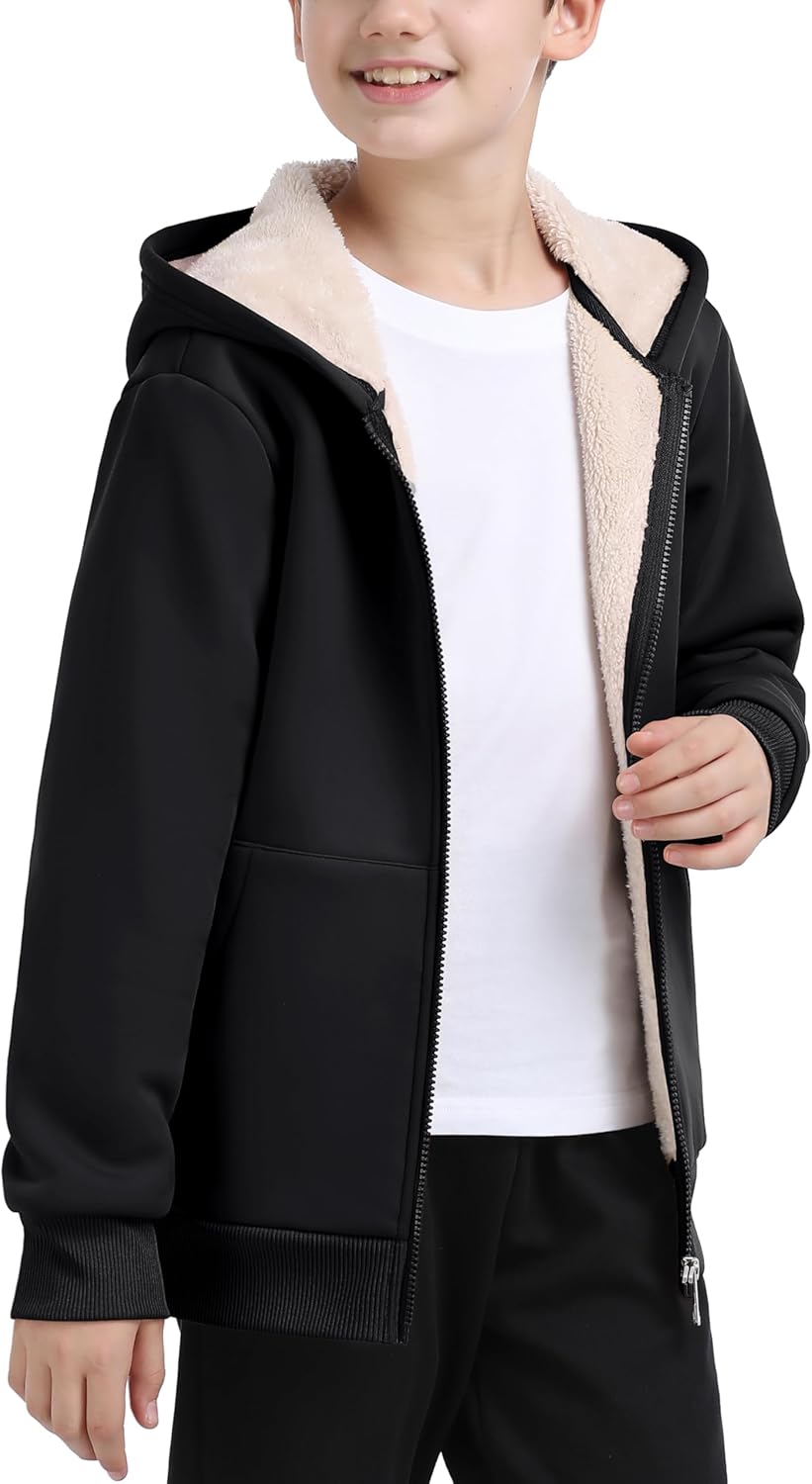 MoFiz Kids Fleece Jackets Sherpa Lined Hoodie Jacket Hooded Zip up Sweatshirt Coats for Boys Girls