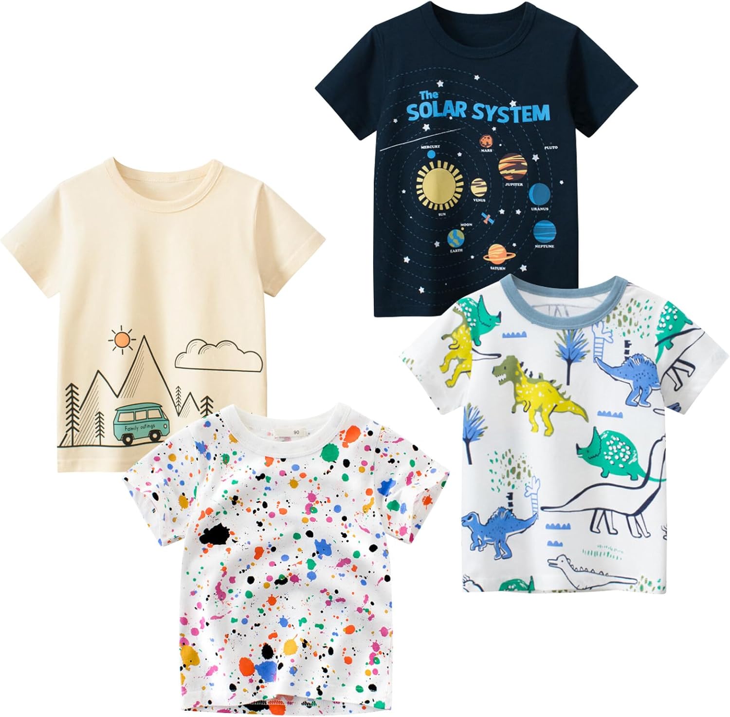 Boys' 4-Pack Excavator Short Sleeve Crewneck T-Shirts Top Tee Size 2-7 Years Toddler Boys' Value