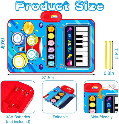 Baby Toys for 1 Year Old: Baby Musical Mat Toddler Toys Age 1-2 - 2 in 1 Piano Drum Babies Play Mat