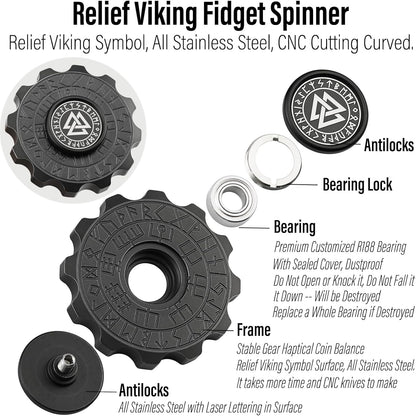 FREELOVE Metal Fidget Spinner, Viking Pirate Haptic Gyro, Heavy Stainless Steel Hand Spinning