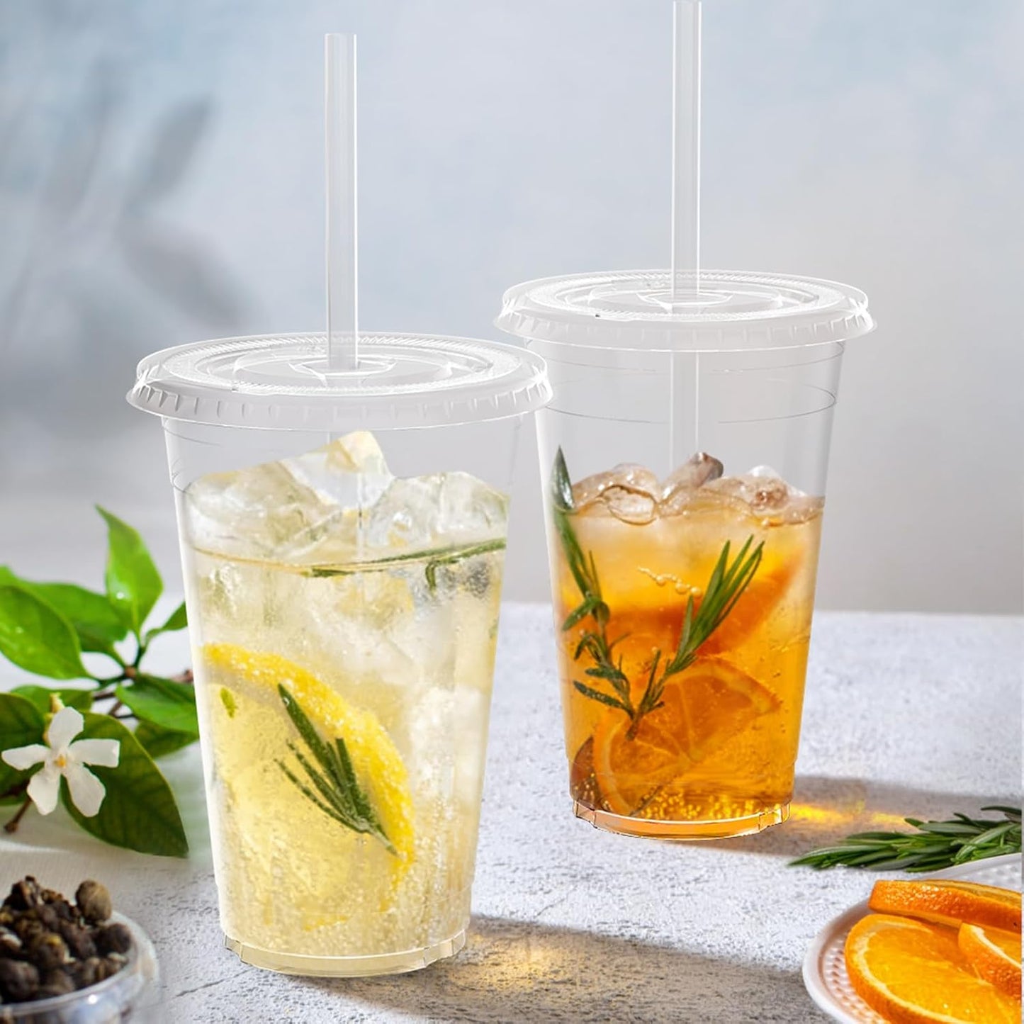 100 Pack - 20 oz Clear Plastic Cups with Lids and Straws, Sturdy & Food Safe Iced Coffee Cups with