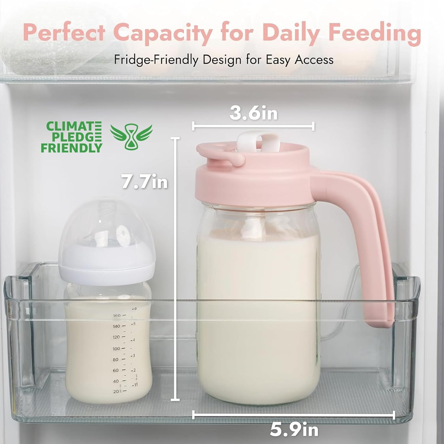 Papablic Glass Breastmilk Pitcher, Formula Mixing Pitcher with Mixing Handle Lid, Wide Mouth Mason