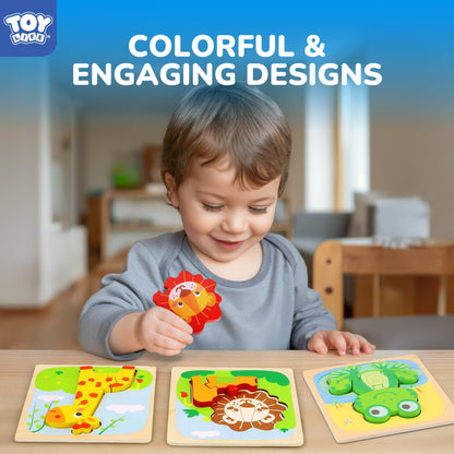 TOY Life Toddler Puzzles Ages 2-4, Wooden Puzzles for Toddlers 1-3, 7 Pcs Animals Puzzle 2 Year