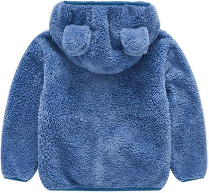 AIWUHE Toddler Boys Girls Hooded Jacket Fleece Hoodie Winter Warm Solid Color Teddy Coat Zip-up