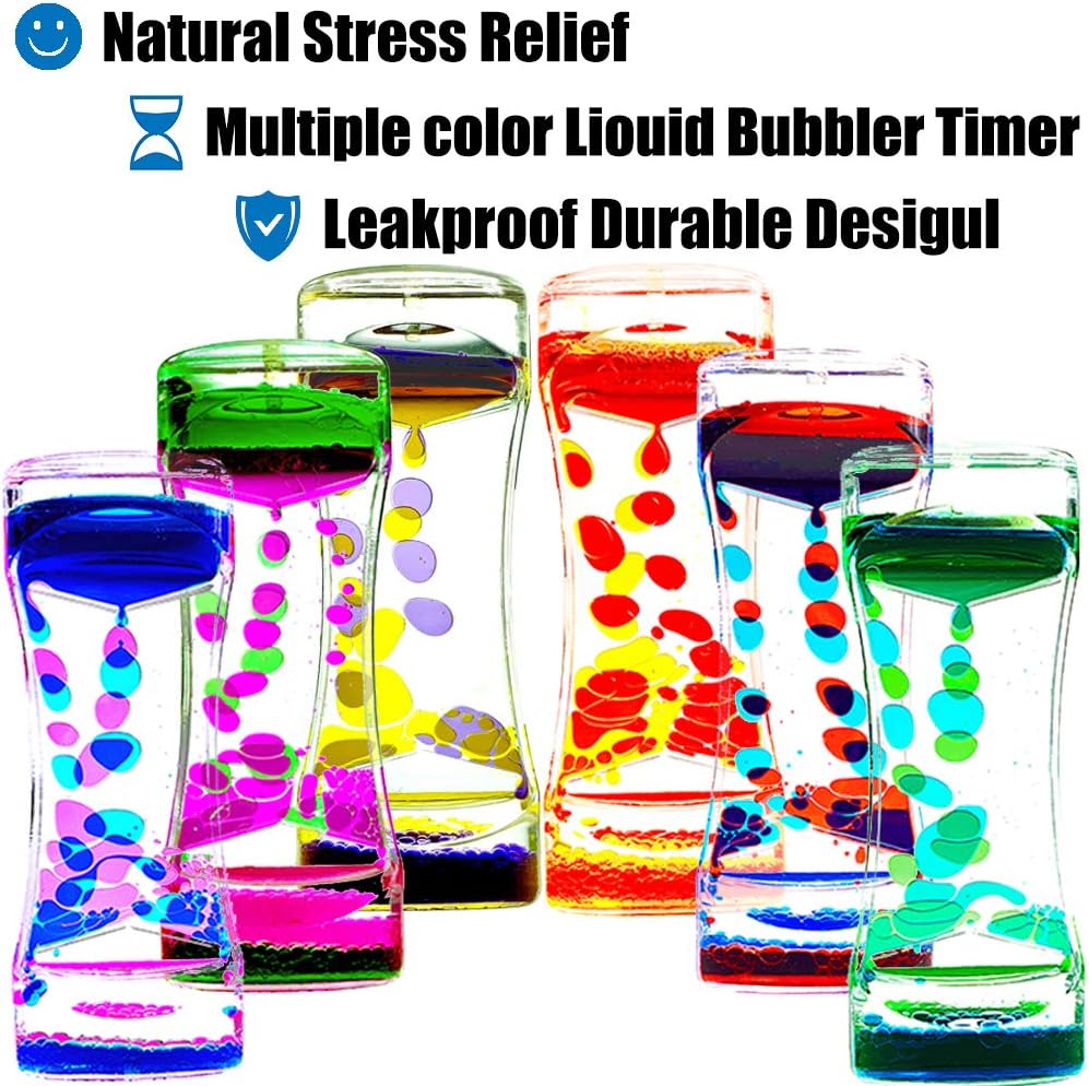 Liquid Motion Bubbler Timer Pack of 6 Great Desktop Colorful Hourglass Liquid Bubbler Sensory