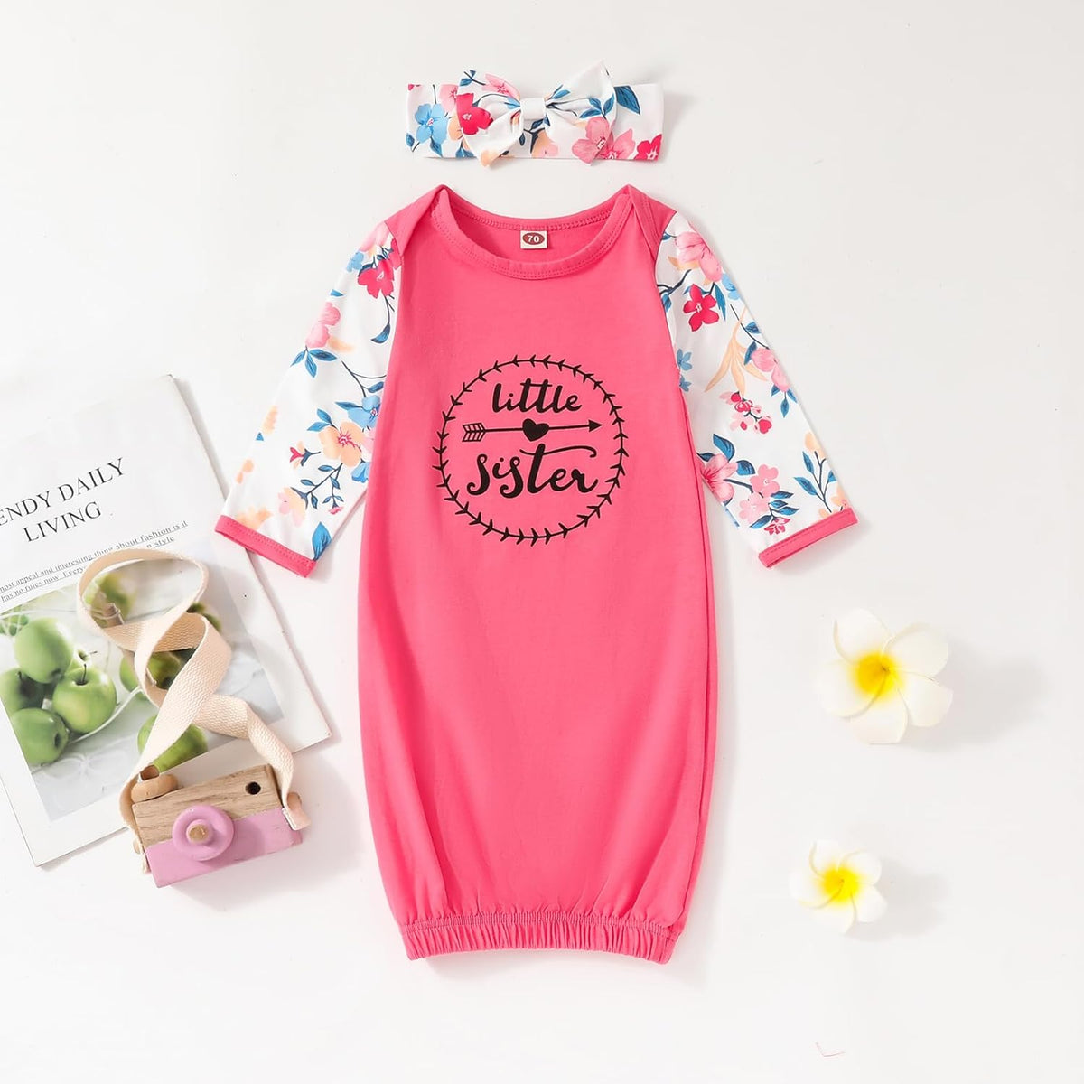 AMAWMW Newborn Baby Girl Little Sister Sleeper Gown Stripe Long Sleeve Nightgown Pajamas Gifts
