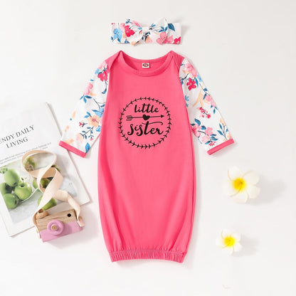 AMAWMW Newborn Baby Girl Little Sister Sleeper Gown Stripe Long Sleeve Nightgown Pajamas Gifts