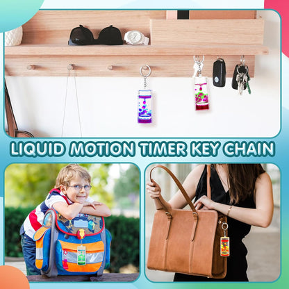 4 Pack Colorful Liquid Motion Keychain, Acrylic Sensory Toy for Stress Relief, Holiday Gift for