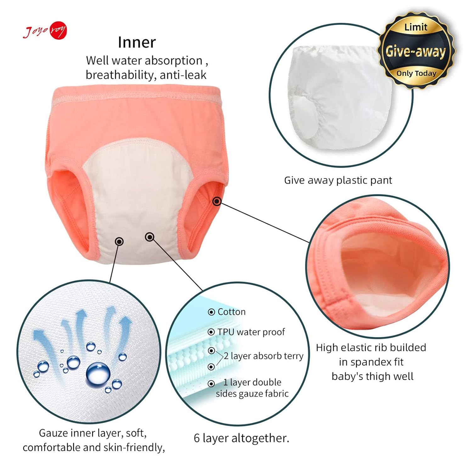 Joyo roy 6Pcs Potty Training Underwear 2T-3T 100% Cotton Soft Absorbent Toddler Toilet Training