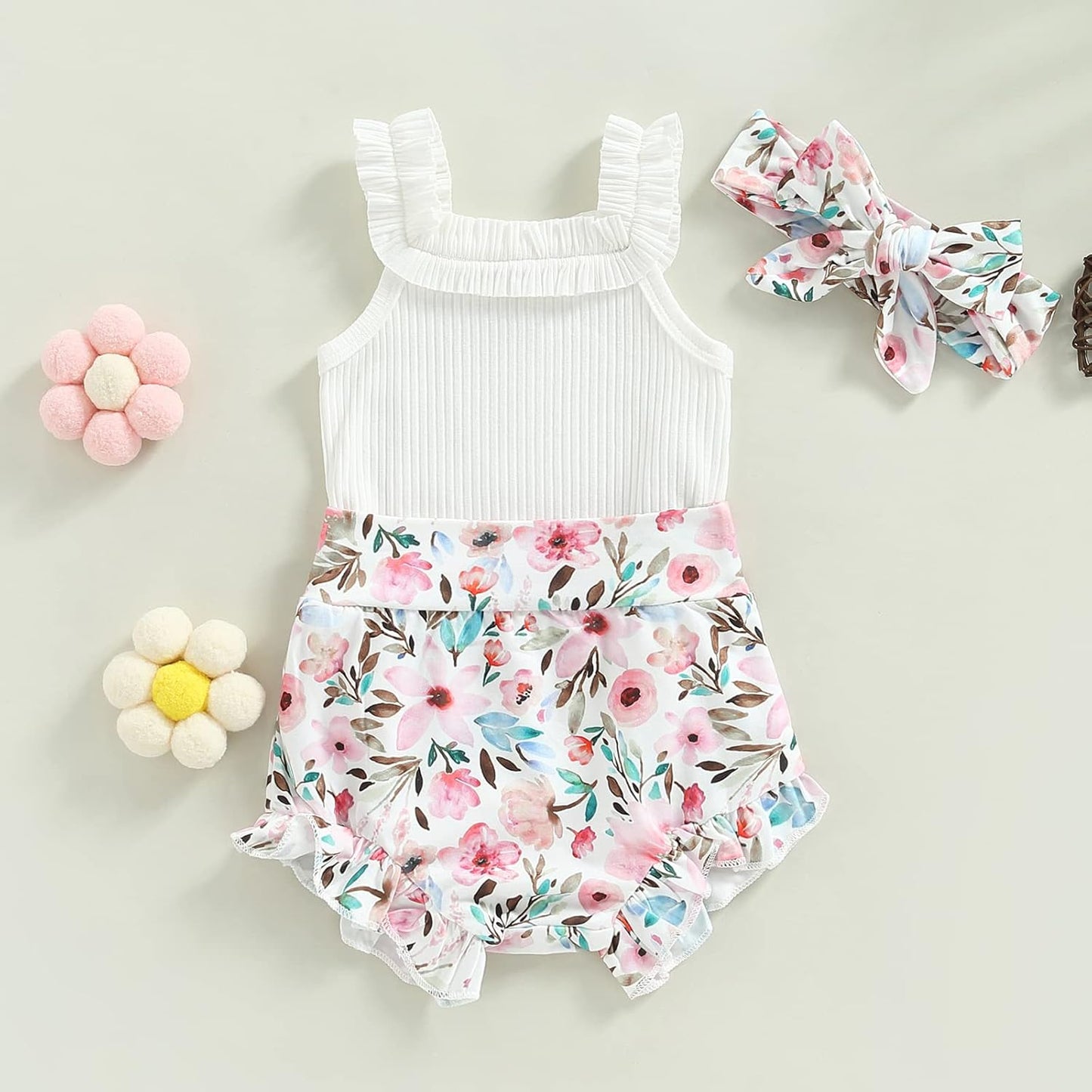 fhutpw Baby Girl Clothes Summer Cute Outfits 3 6 12 18 Months Spaghetti Strap Romper & Floarl