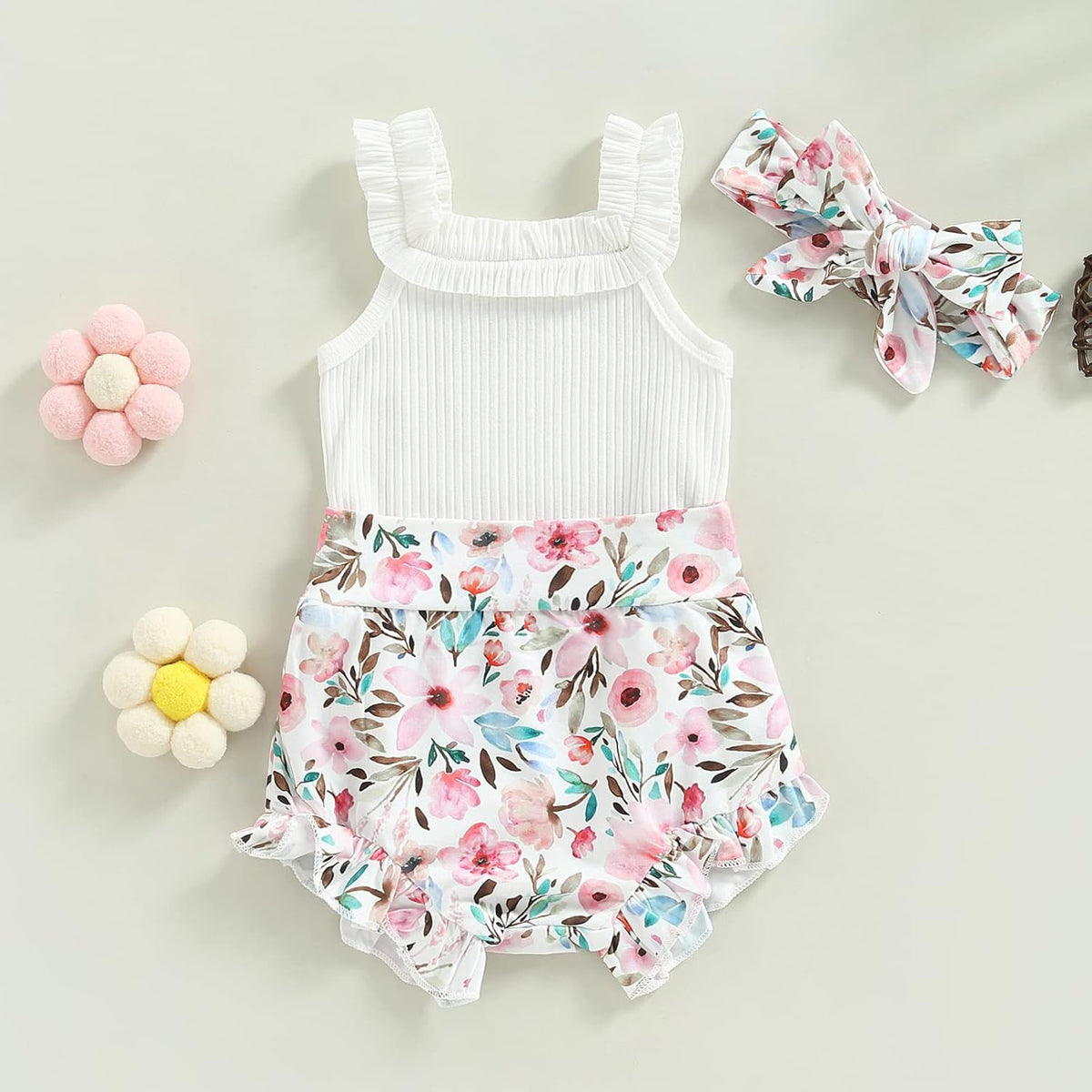 fhutpw Baby Girl Clothes Summer Cute Outfits 3 6 12 18 Months Spaghetti Strap Romper & Floarl
