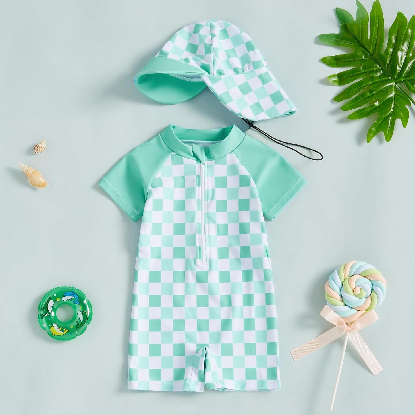 MAYUMMPY Baby Boys Girls Swimwear Casual Zipper One Pieces Rash Guard Swimsuit and Hat Beachwear
