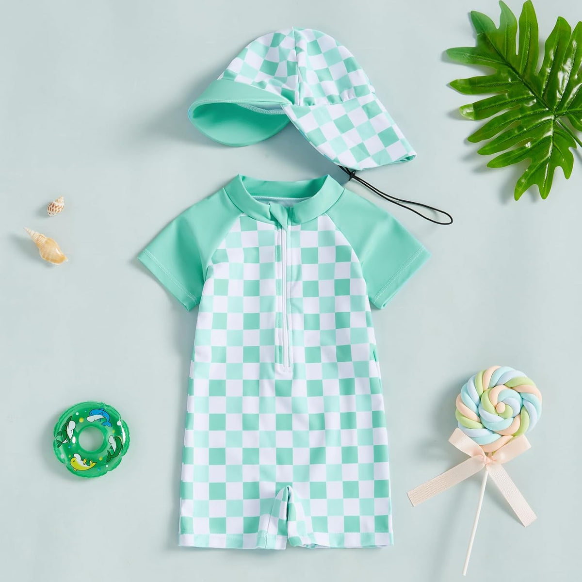 MAYUMMPY Baby Boys Girls Swimwear Casual Zipper One Pieces Rash Guard Swimsuit and Hat Beachwear