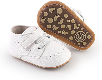 SOFMUO Baby Boys Girls High Top Ankle PU Leather Sneakers Soft Rubber Sole Infant Moccasins Newborn