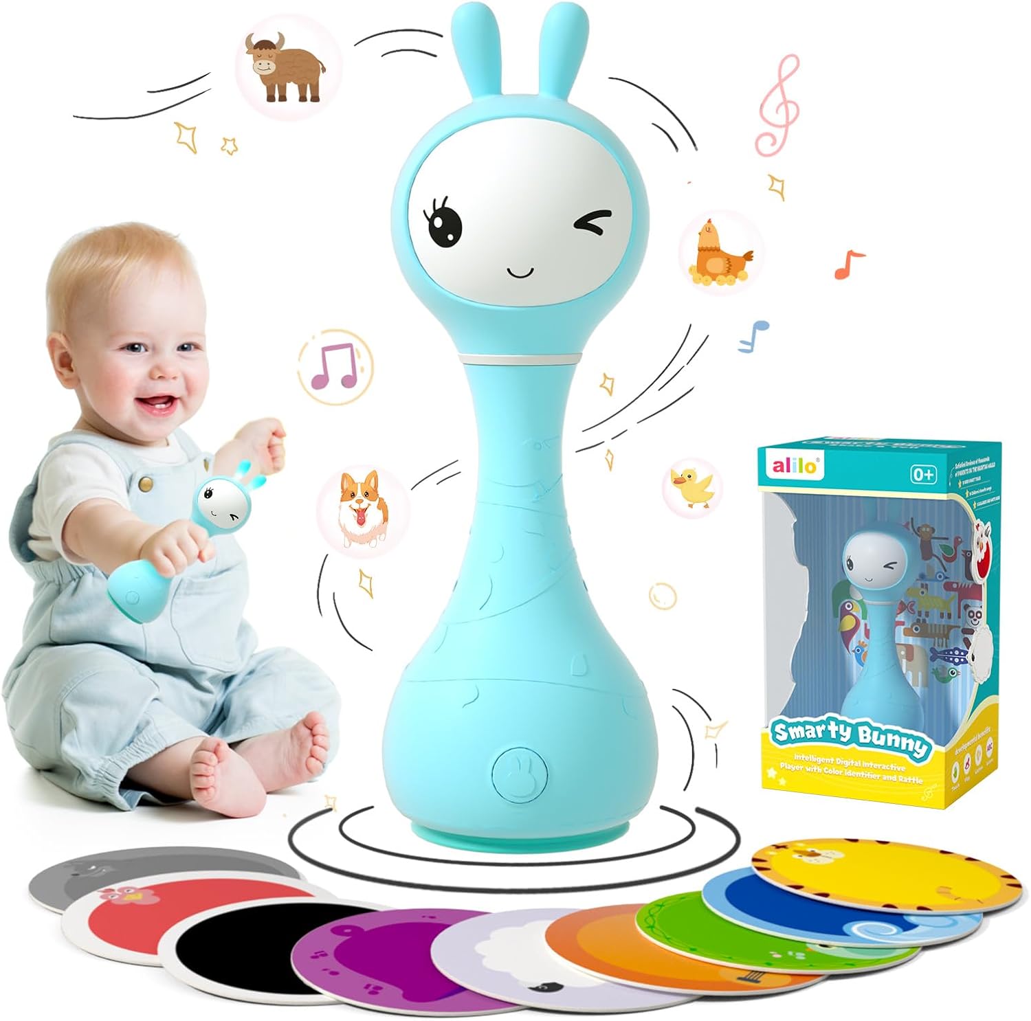 alilo Smarty Bunny Baby Rattle Musical Light Up Toys, Infants Newborns Baby Toys 0-3-6-12-18-24