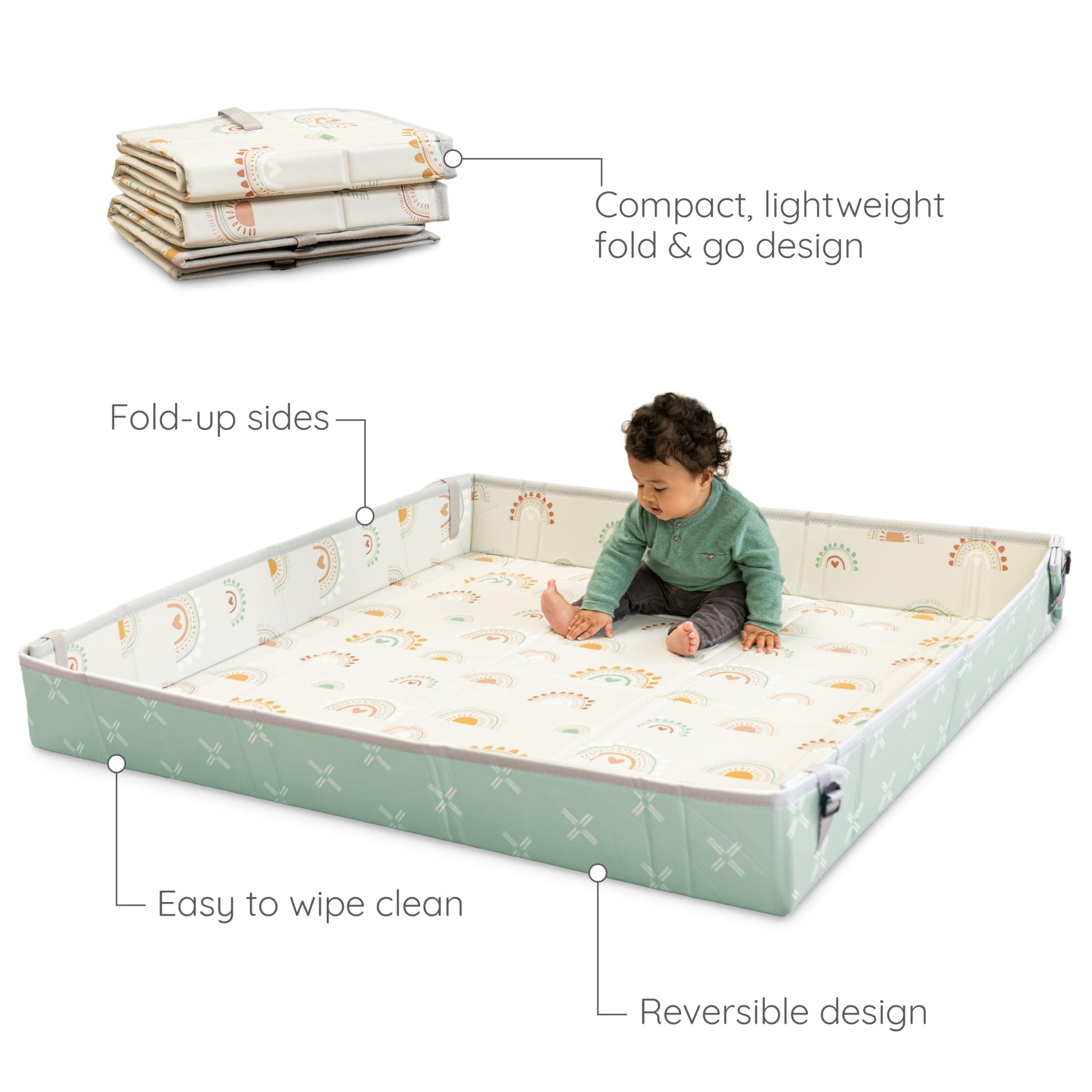 Infantino Foldable Foam Play Mat Reversible 57x57 in, Rainbows