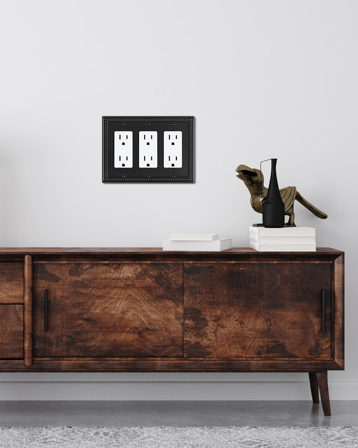 2-Pack Triple Decorator Outlet Cover Plate, Black Pearls Decorative Switch Plates and Outlet