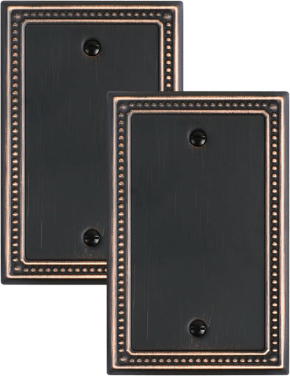 2-Pack Blank Outlet Cover Wall Plate, Metal Switch Plates Outlet Covers, Aged Bronze Pearls Beaded