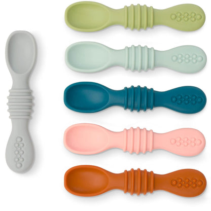Simka Rose Silicone Baby Spoons Self Feeding (6 Pack)- First Stage Infant Spoons for Babies &