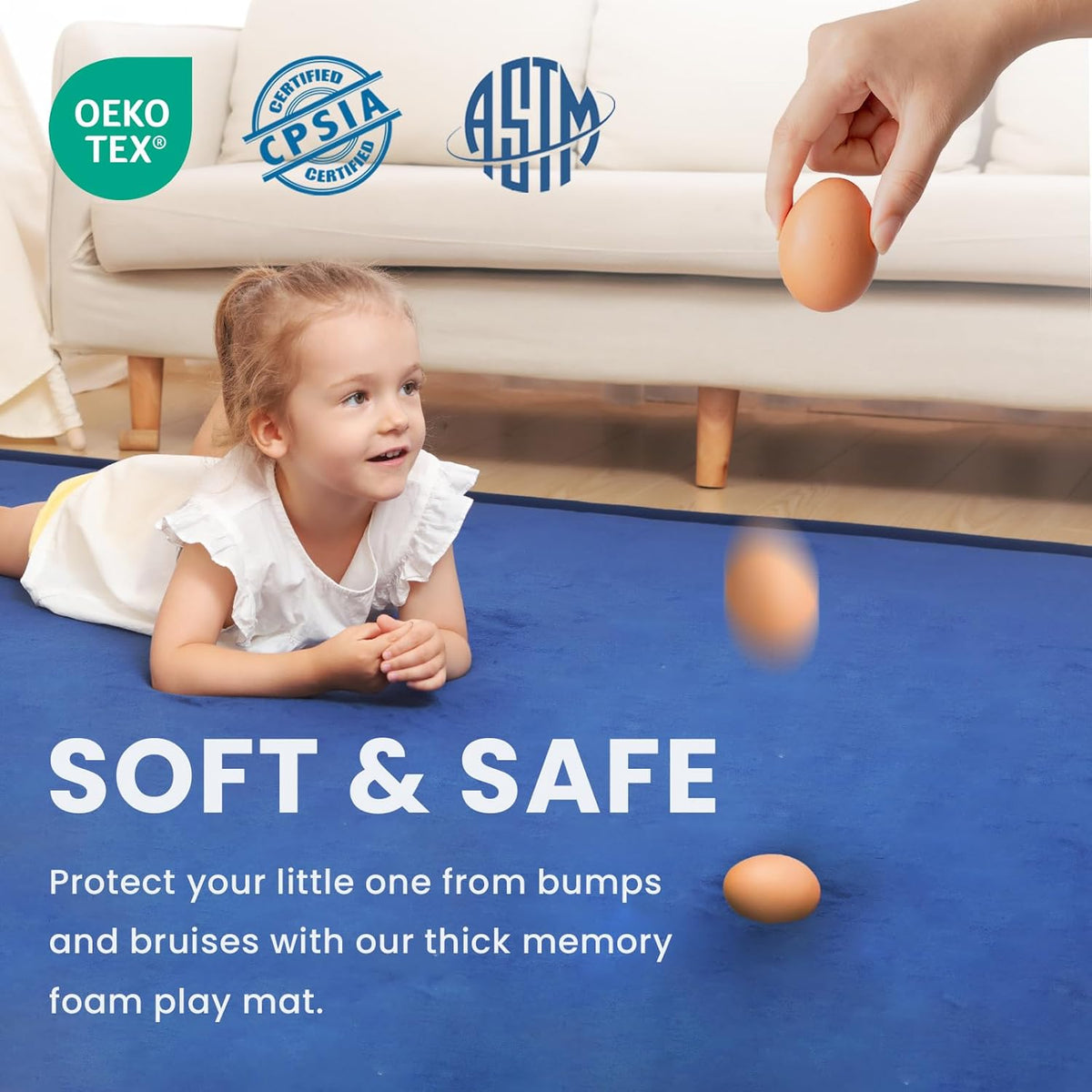 Baby Play Mat for Floor,1.3" Thick Memory foam Tummy Time Mat,Soft Coral Velvet Nursery Rug,Extra