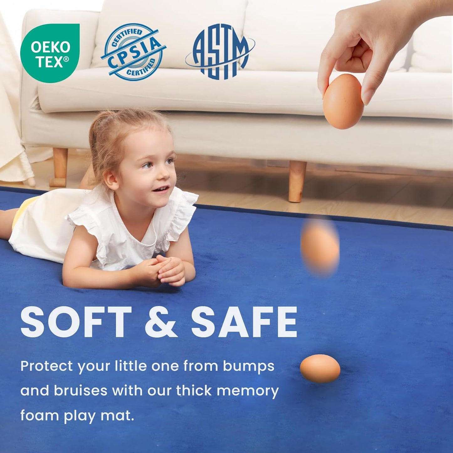 Baby Play Mat for Floor,1.3" Thick Memory foam Tummy Time Mat for