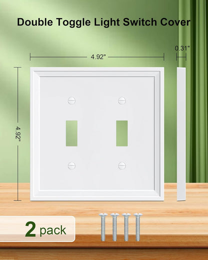 2-Pack Double Toggle Light Switch Cover Plate, White Decorative Dual Switch Plate Covers,Natural