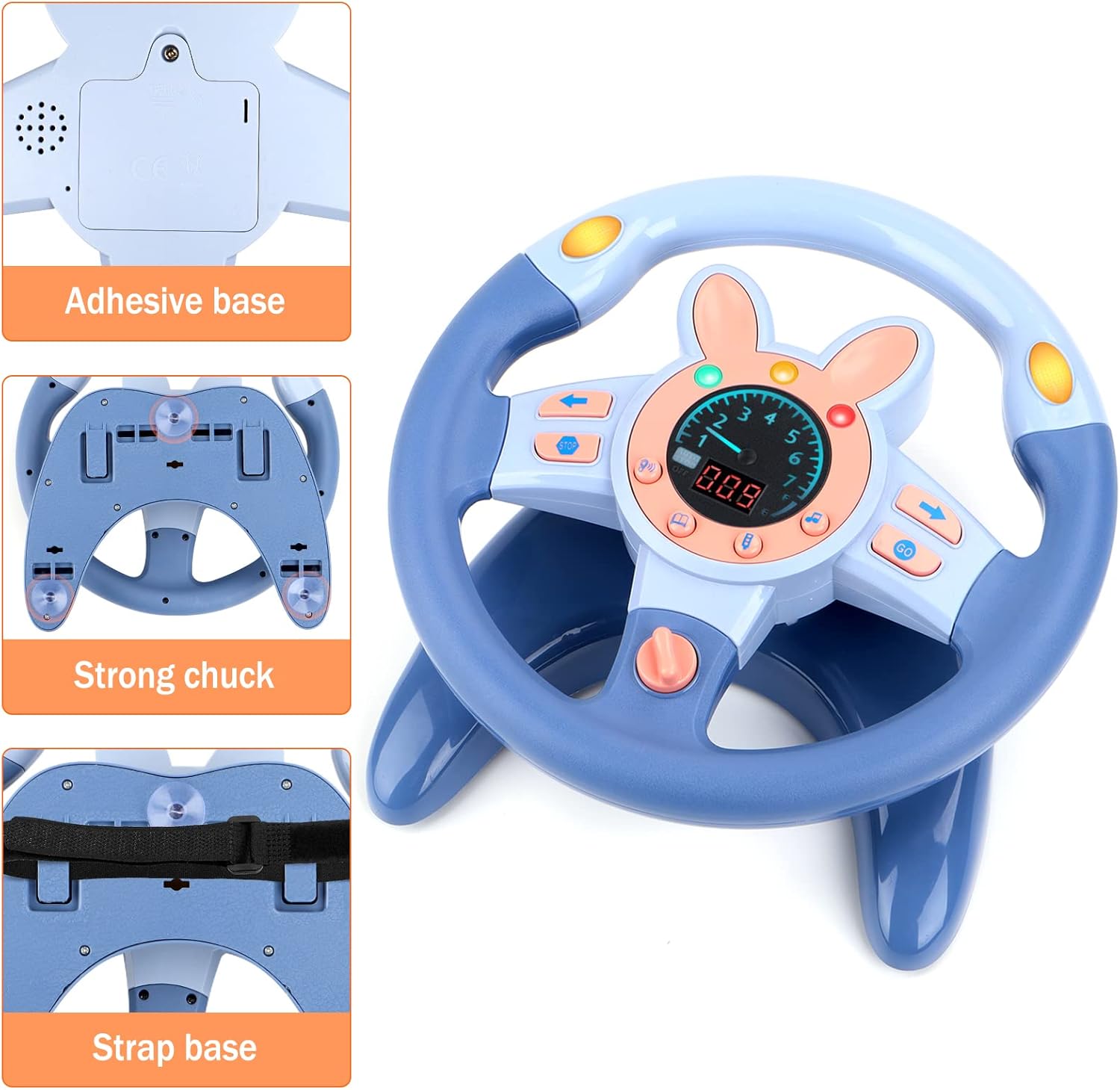 deAO Kids Steering Wheel for Backseat with Key Baby Toys Pretend Driving Simulated Steering Wheel