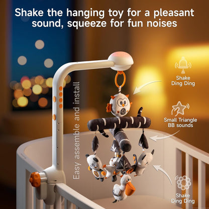 TUMAMA Baby Crib Mobile, High Contrast Baby Crib Toy with Projection Night Light, Music and White