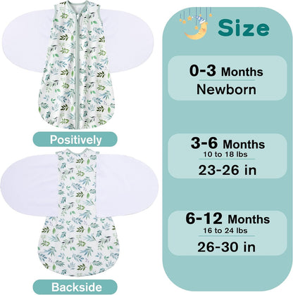 Newborn Sleep Sack Baby Swaddle,6-12 Months,3-Way Adjustable Wearable Blanket,100% Rayon Cotton