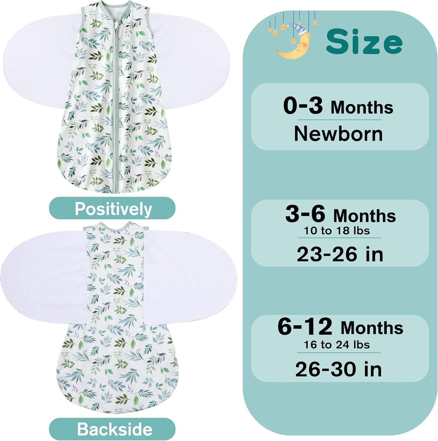 Newborn Sleep Sack Baby Swaddle,0-3 Months,3-Way Adjustable Wearable Blanket,100% Rayon Cotton