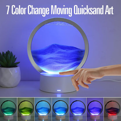 KPNUWN Moving Sand Art Liquid Motion, 3D Deep Sea Sandscape Color Quicksand Decor, Round Glass