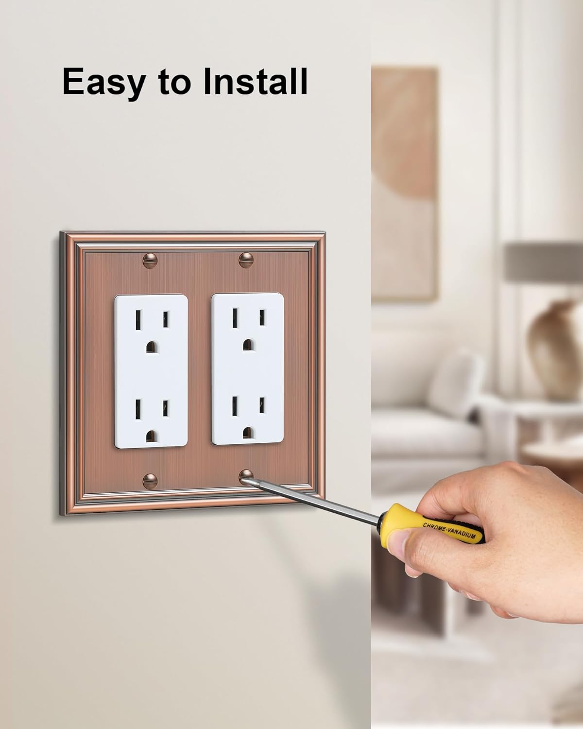 2-Pack Decorative Double Decorator Outlet Cover Plate, Durable Zinc Alloy Antique Copper Wall