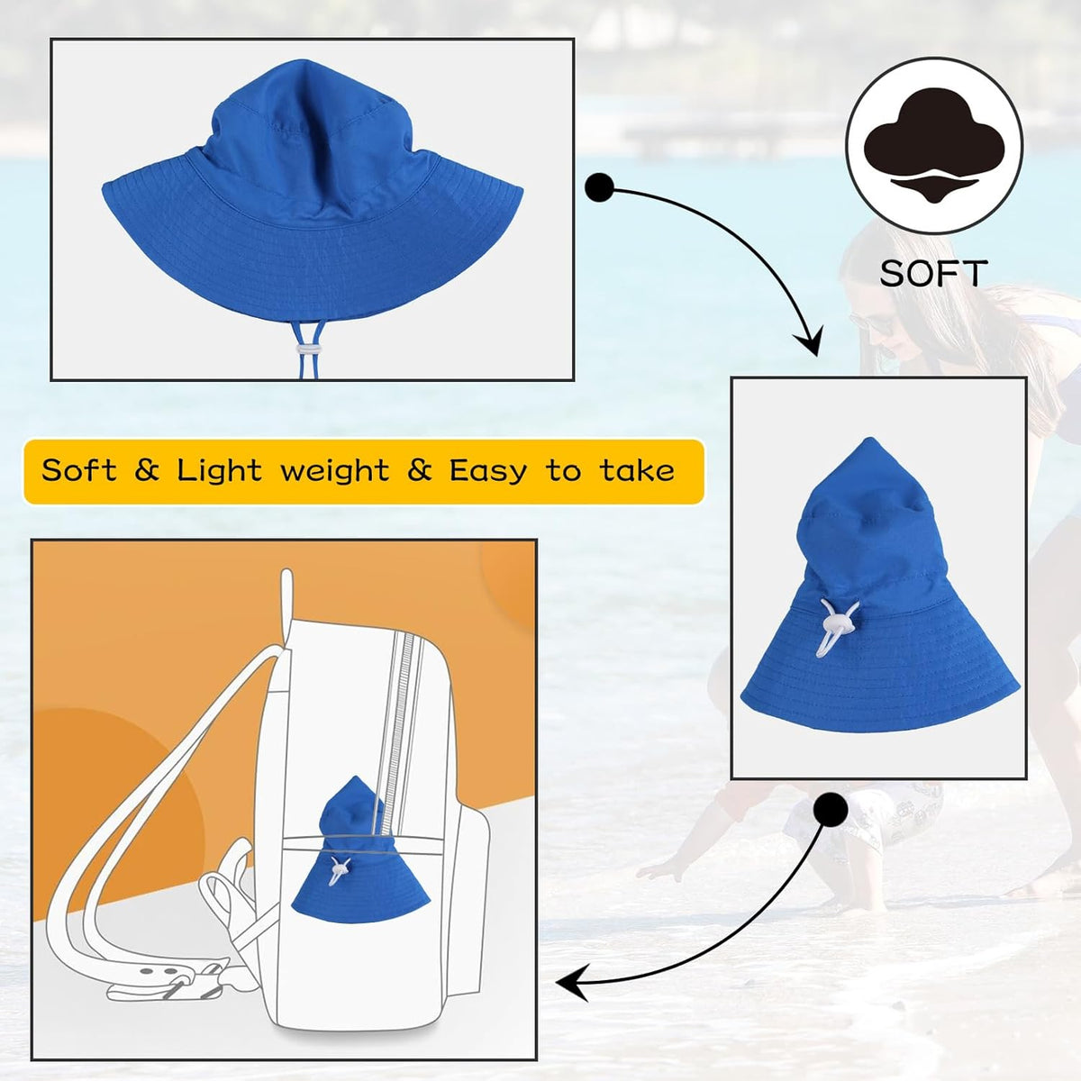 Peecabe Summer Baby Sun Hat for Boys Girls UPF 50+ Wide Brim Toddle Bucket Hat Adjustable Baby