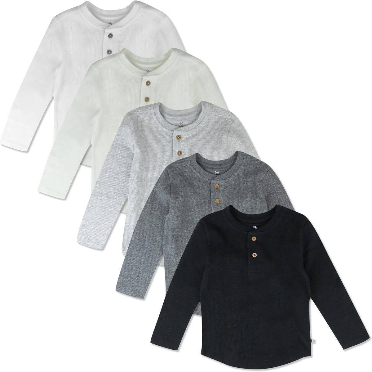 HonestBaby 5-pack Waffle Henley Long Sleeve Shirts 100% Organic Cotton for Infant Baby and Toddler