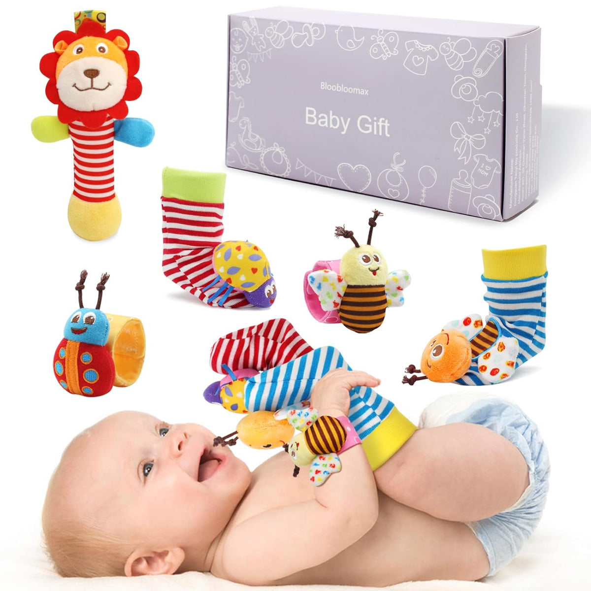 Wrist Rattles Foot Finder Rattle Toy for 0-6 Months Baby, Feet Leg Ankle Socks Arm Hand Bracelet