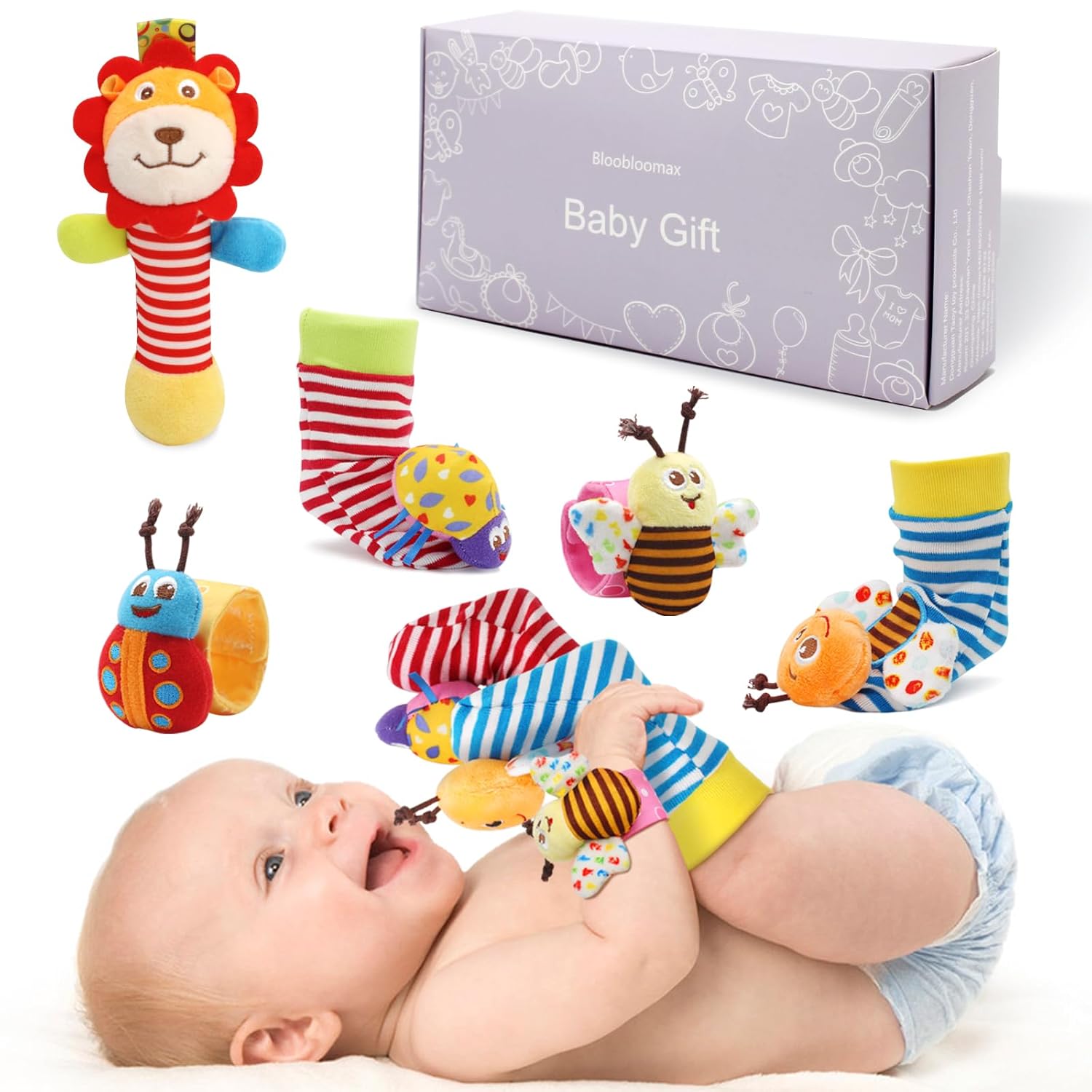 Wrist Rattles Foot Finder Rattle Toy for 0-6 Months Baby, Feet Leg Ankle Socks Arm Hand Bracelet