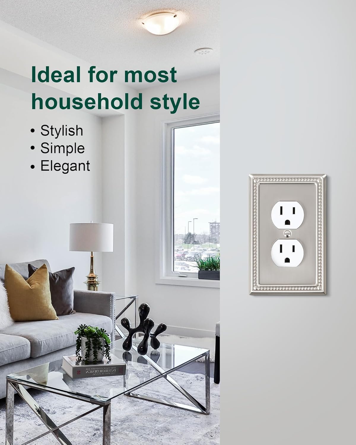 2-Pack Single Toggle Light Switch Cover Plate, Pearls Decorative Switch Plate Covers, Brushed