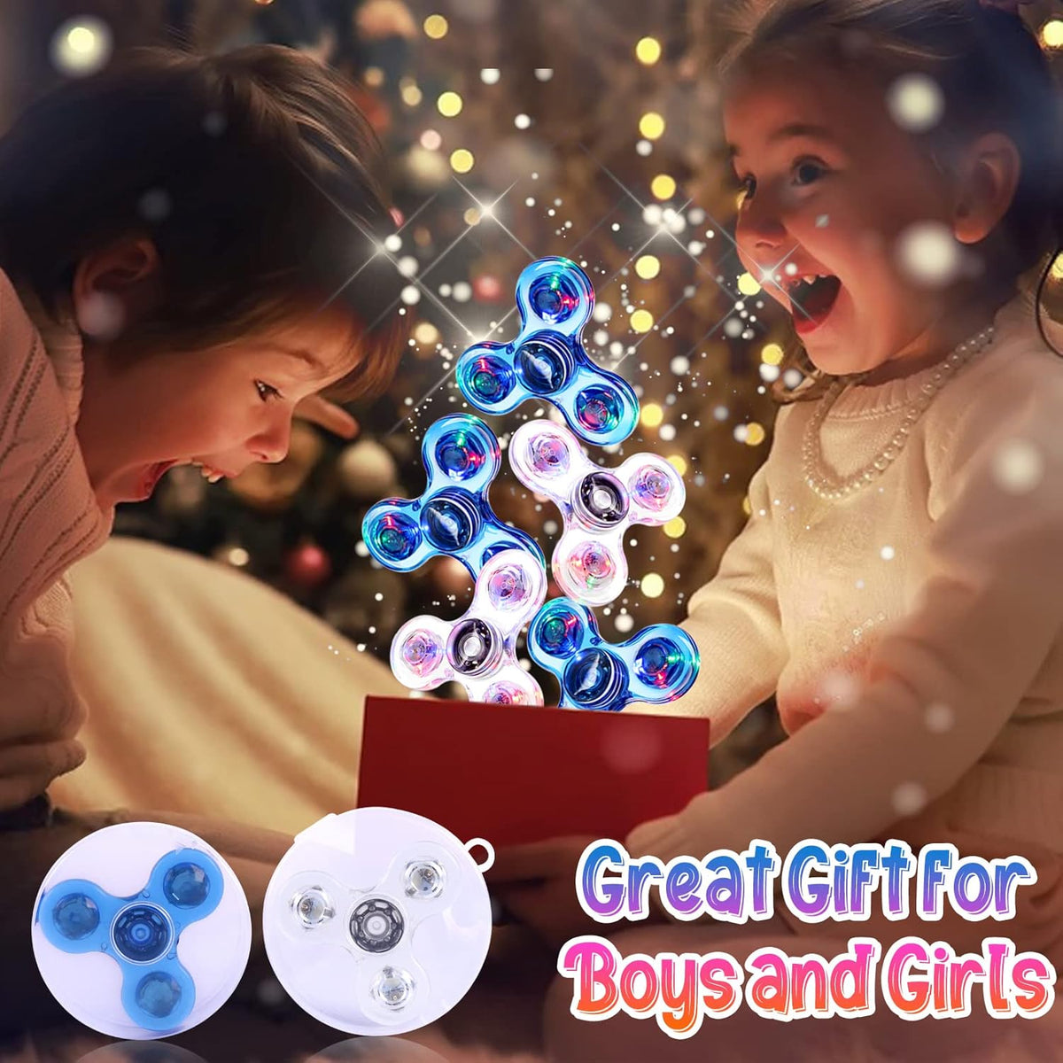 Gigilli Fidget Spinners 2 Pack, LED Light up Sensory Fidget Toys for Kids Adults, Glow in The Dark