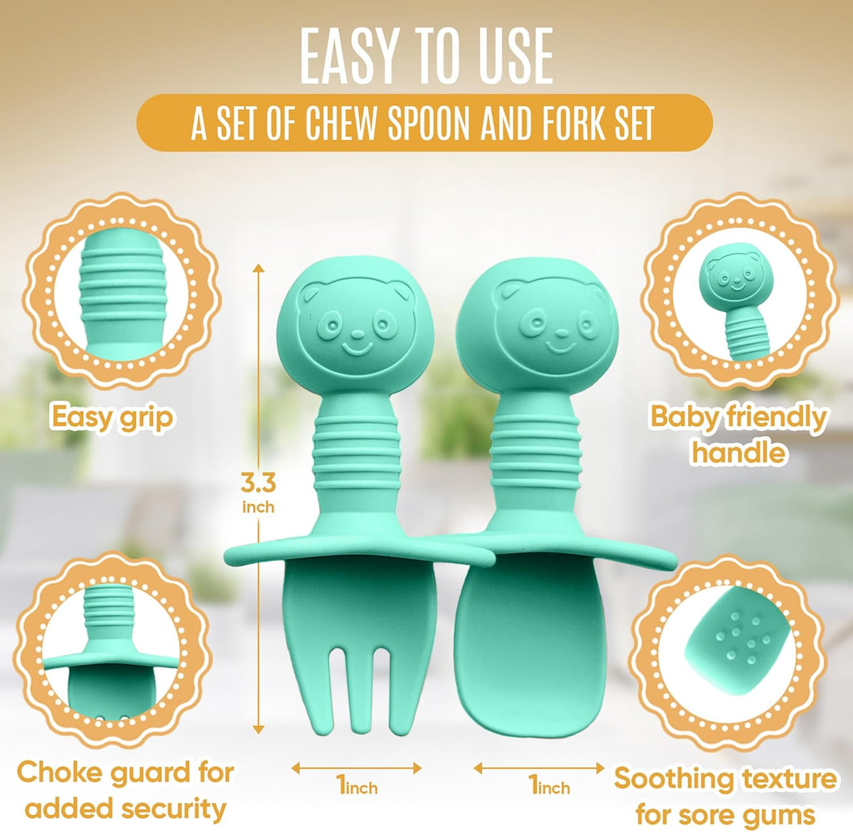 4pc Silicone Baby Spoons Self Feeding Baby Utensils 6-12 Months - 3 Baby Spoon - 1 Baby Fork