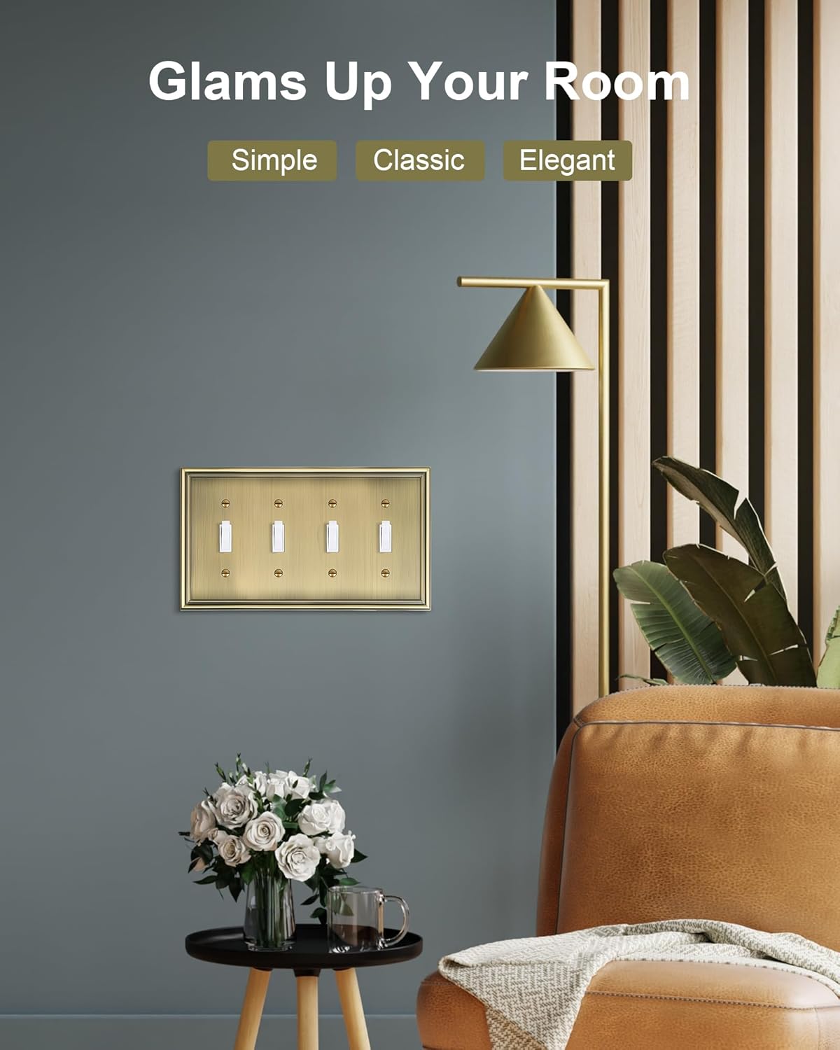 2-Pack Quad Toggle Light Switch Cover Plate, Durable Zinc Alloy Decorative Switch Plate Covers