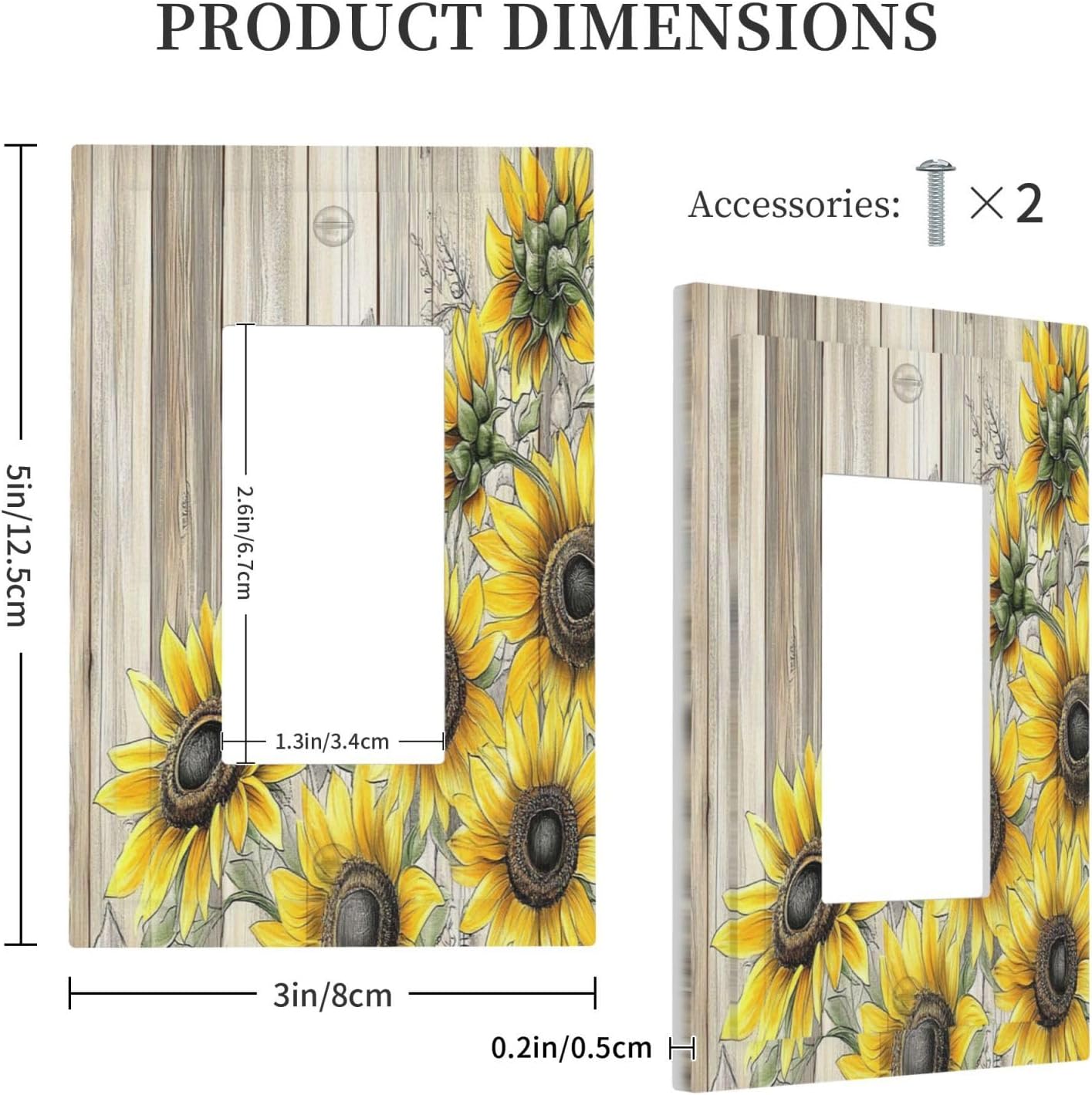 Decorative Outlet Covers Floral Sunflower Rustic Flower Vintage Wood 1 Gang Single Rocker Light