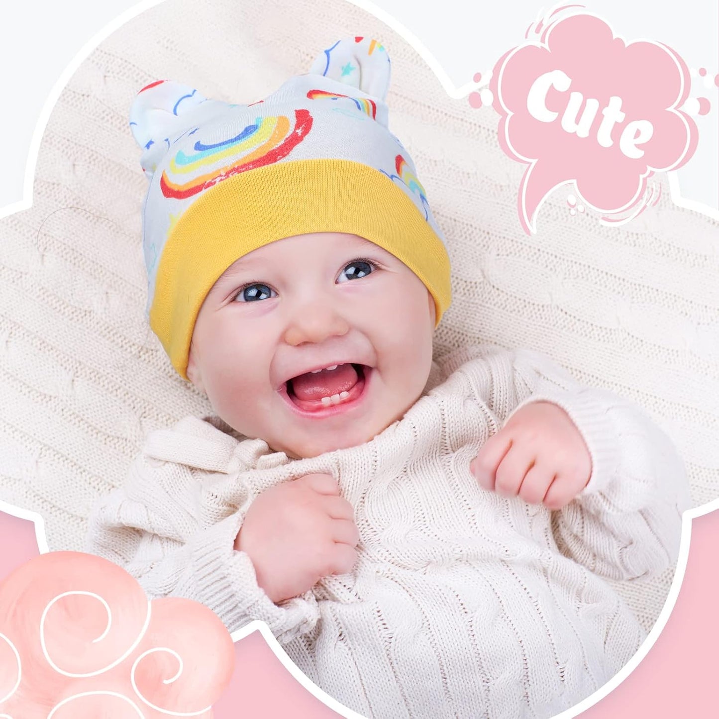 Geyoga 6 Pieces Newborn Baby Hat Bear Ears Infant Caps Baby Boy Girl Toddler Hats Infant Beanie